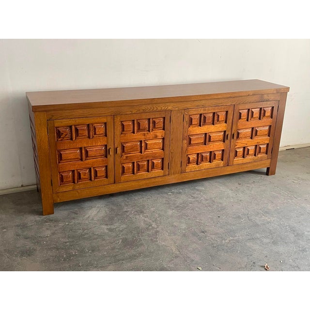 Vintage French Oak Brutalist Sideboard, 1970s For Sale - Image 11 of 11