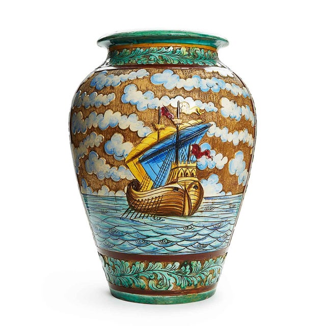 Ceramic Ceramic Vase in Relief with Decorated Navy, 1952 For Sale - Image 7 of 7