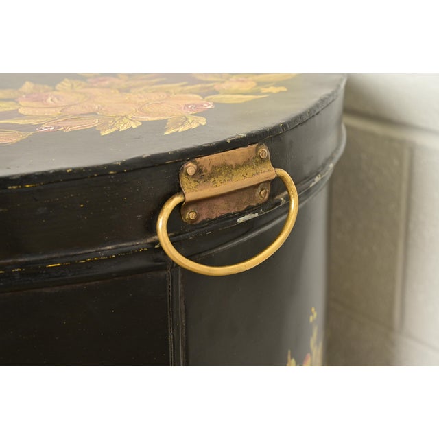 Black Maitland Smith Neoclassical Hand-Painted Black Lacquered Oval Toleware Box or Chest on Stand For Sale - Image 8 of 15