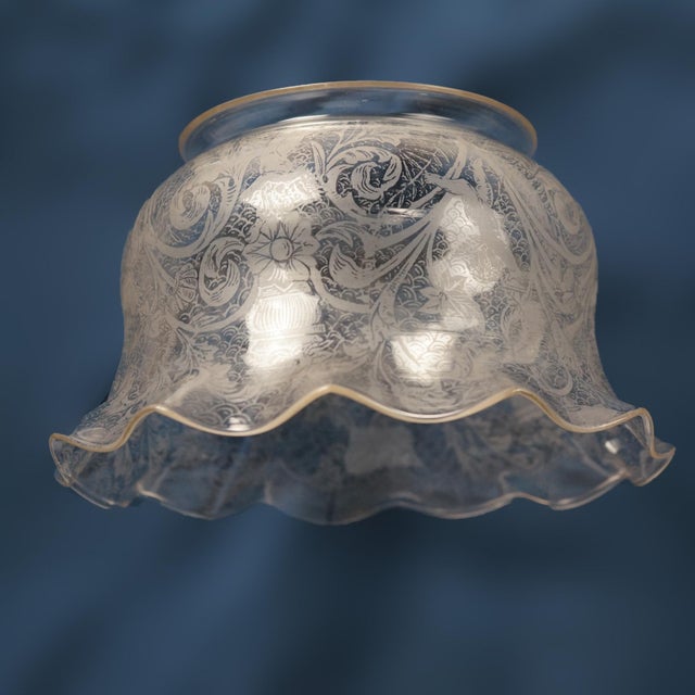 Glass Antique Matching Foliate & Scroll Stenciled Glass Gas Shades Circa 1890 - a Pair For Sale - Image 7 of 7