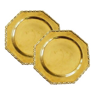 Faux Bamboo Brass Charger Plates - Set of 2 India For Sale