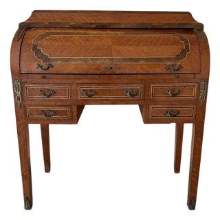 Sheraton Revival Cylinder Bureau, writing Desk with marquetry, circa 1890 For Sale