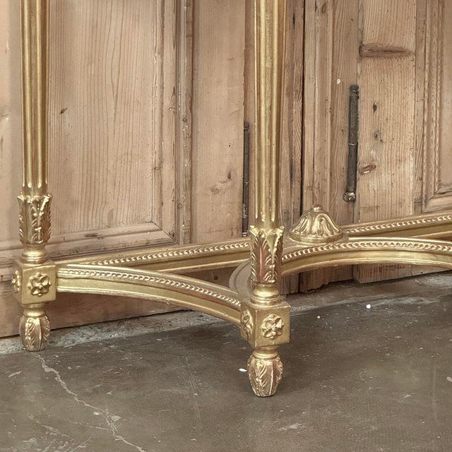 19th Century French Louis XVI Giltwood Carrara Marble Top Demilune Console For Sale - Image 11 of 18