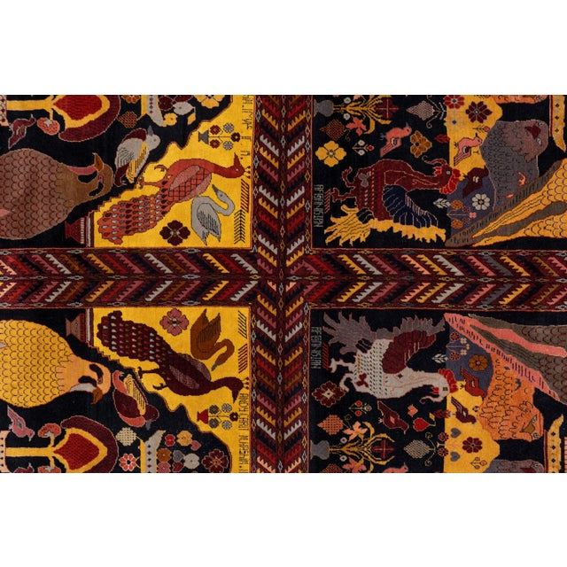 1970s 1970s Vintage Botanical Animal Handmade Wool Rug 6'8" X 9'11" For Sale - Image 5 of 13