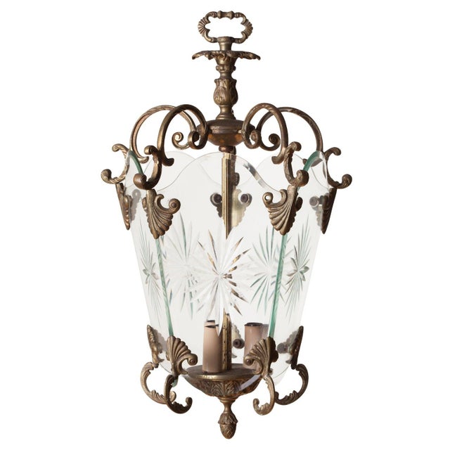 Italian Etched Starburst Glass Lantern For Sale In New York - Image 6 of 6