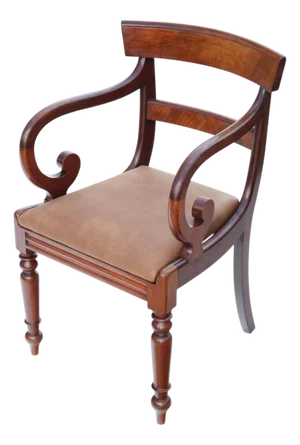 Antique Mahogany Scroll-Arm Elbow Carver Chair, 19th Century