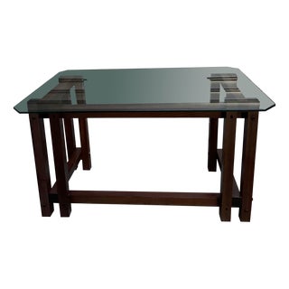 Wooden Desk with Transparent Glass Shelf, 1970 For Sale