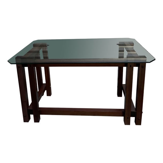 Wooden Desk with Transparent Glass Shelf, 1970 For Sale