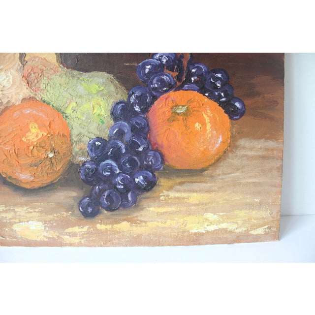 Mid-Century Modern Vintage Oil Painting, Colorful Still Life With Fruit and Jug Pitcher Grapes, Unsigned For Sale - Image 3 of 10