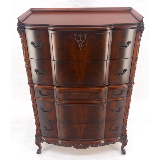 Tall Carved Mahogany Chinese Chippendale Style Bow Front High Chest Dresser For Sale - Image 13 of 18