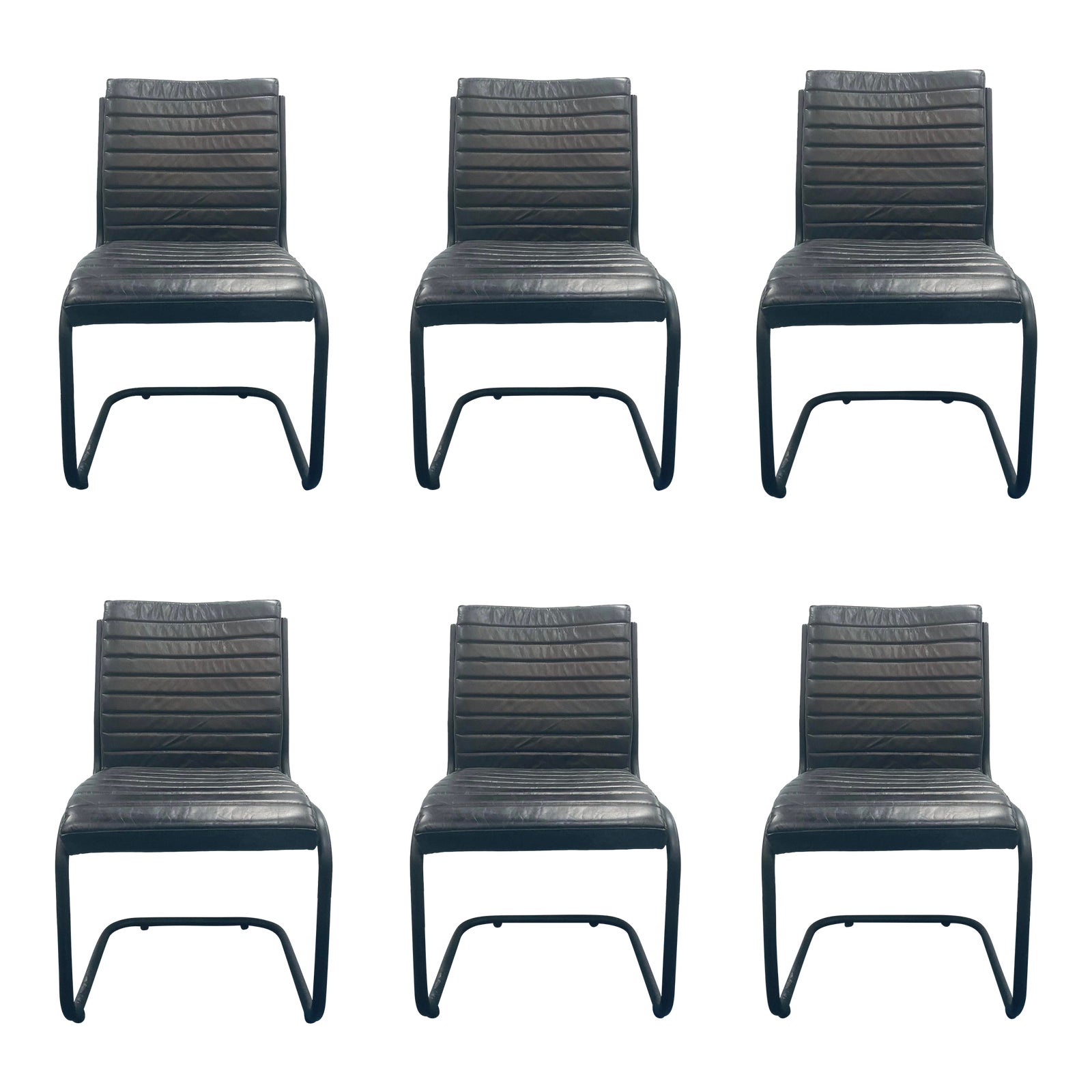 Mod Black Leather Dining Chairs Set of 6 | Chairish