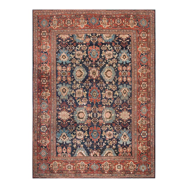 Interesting Blue and Red With Unique Medallion Design Antique Sultanabad Rug For Sale
