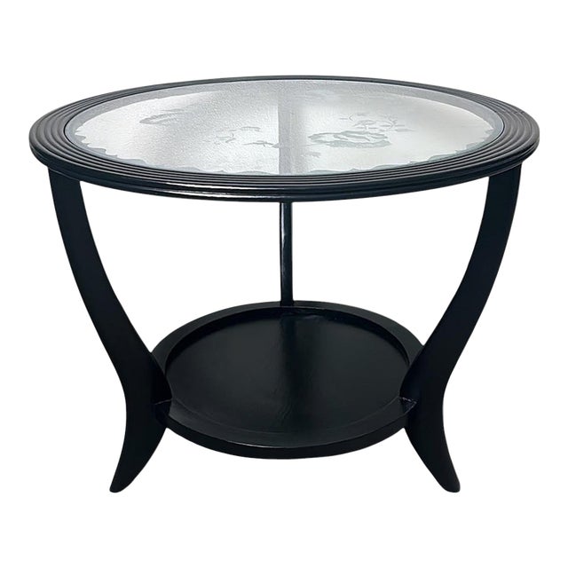 Mid 20th Century Paolo Buffa Style Black Ebonized Italian Art Deco Side Table Ground Glass Top For Sale