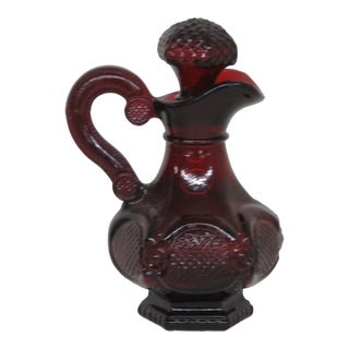 Late 20th Century Avon Cape Cod Collection Ruby Red Glass Cruet Oil and Vinegar 4541b For Sale