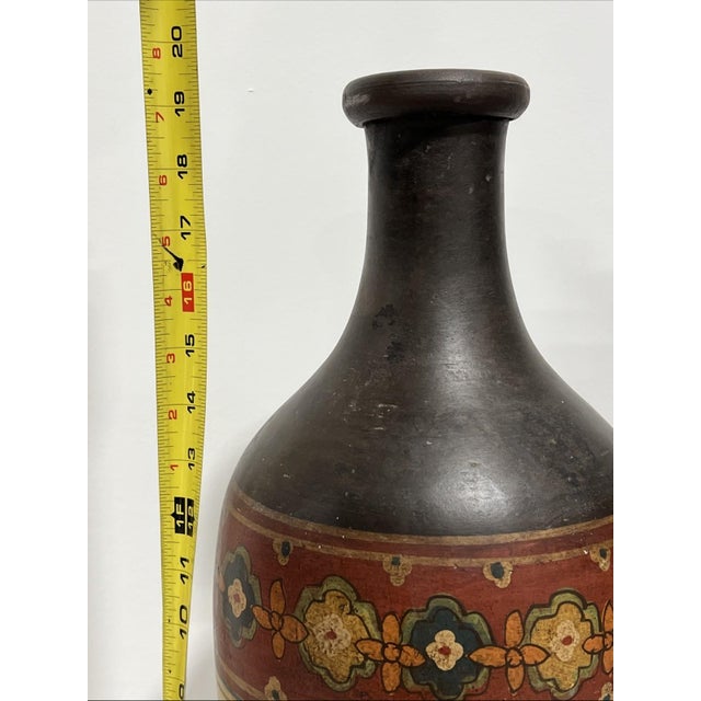 Mid 20th Century Large Spanish Hand-Painted Vintage Terracotta Vase For Sale - Image 5 of 10