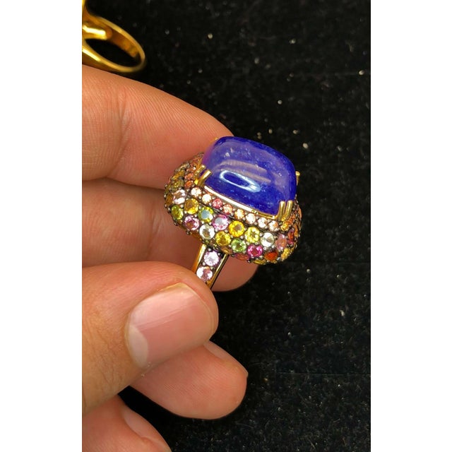 Art Deco Bochic "Orient" Vintage Diamond, Sapphire & Multi Gem Ring Set 18K Gold & Silver For Sale - Image 3 of 18