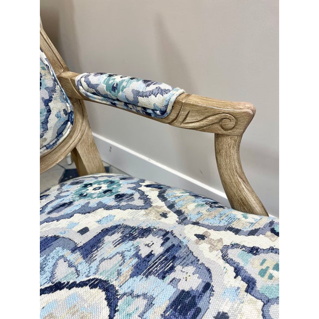 2000 - 2009 French Louis XV Style Armchair in Blue Medallion Upholstery For Sale - Image 5 of 7