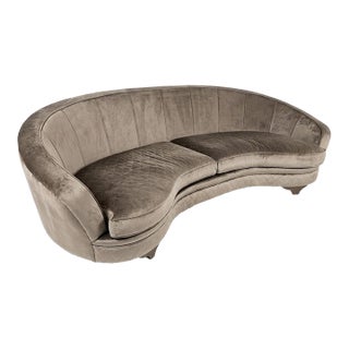 Pair of Ceppi Style Art. 3309 Curved Serpentine Velvet Sofas, Italy For Sale