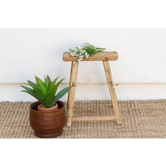 Wood Antique Slim Top Rustic Wood Stool For Sale - Image 7 of 7