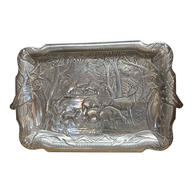 Forest Deer Pewter Serving Tray, Vintage Arthur Court For Sale