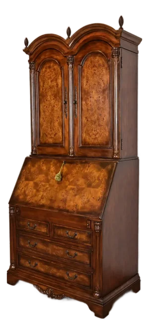 Baker Furniture Style Georgian Carved Walnut and Burl Wood Bureau With Drop Front Secretary Desk