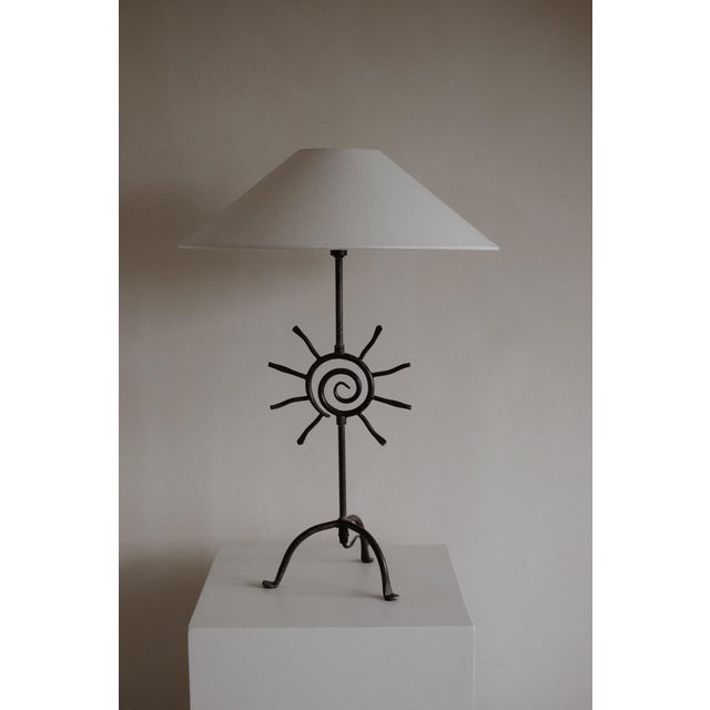 Mid-Century Modern Vintage Brutalist Forged Iron Sunburst Table Lamp For Sale - Image 3 of 10
