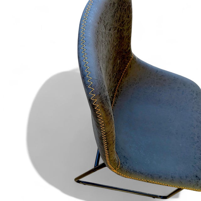 Charcoal Black Faux Leather Curved Bucket Dining Chairs on Black Metal Base - Set 4 For Sale - Image 4 of 10