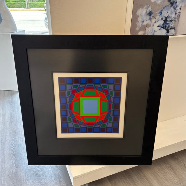 Blue Victor Vasarely Microcosmos Vintage Print For Sale - Image 8 of 12