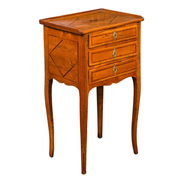 French Louis-Philippe Period 1840s Walnut Bedside Table with Geometric Banding For Sale