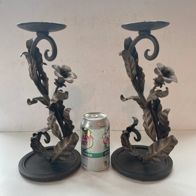 Metal Vintage Artisan Hand Wrought Metal Candlestick Holders - Set of 2 For Sale - Image 7 of 13