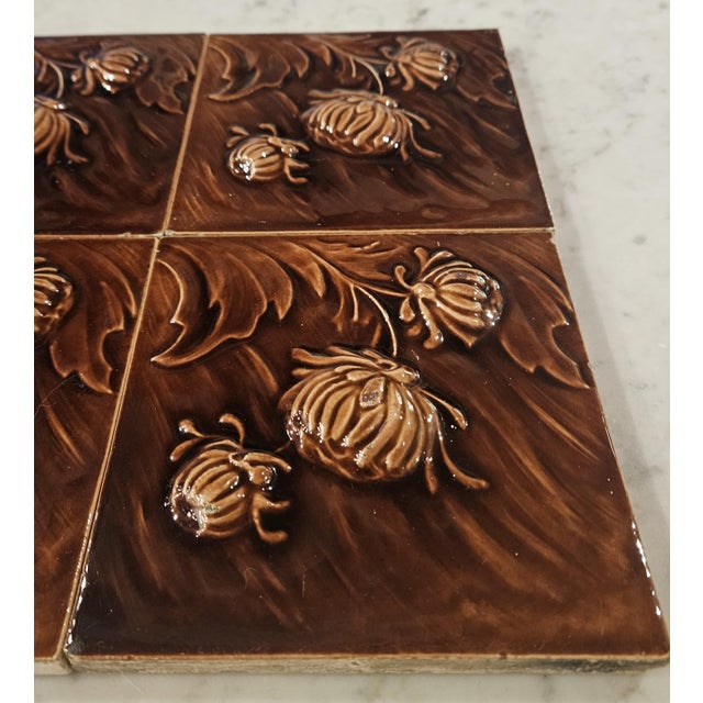 6 Stunning Embossed Chrysanthemum Tiles For Sale - Image 4 of 12