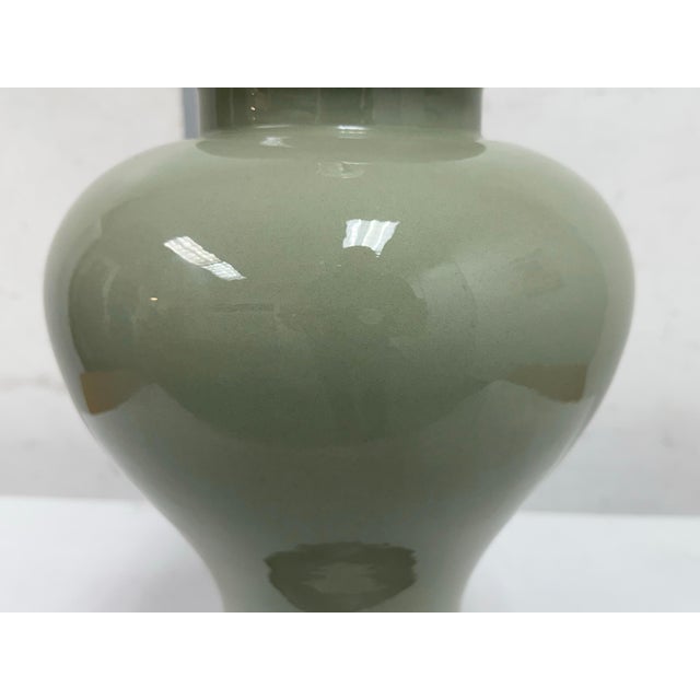 Celadon VIntage Chinese Ginger Jar Celadon Ceramic Table Lamp For Sale - Image 8 of 12