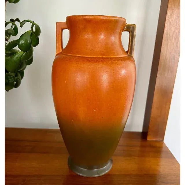 Art Deco 1920s Roseville Rosecraft, Ombre Burnt Orange and Burnt Umber, Art Pottery Vase For Sale - Image 3 of 13