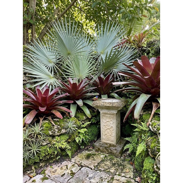 English Regency Style Weathered Cast Stone Birdbath With Celtic Knot Pedestal For Sale In West Palm - Image 6 of 10