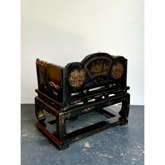 Vintage Chinese Lacquered Throne Chair For Sale - Image 13 of 18