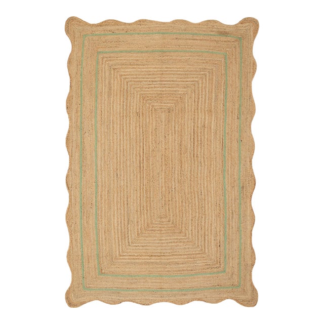Olive Natural Jute Wave Scallop Rug 12x15 Ft. For Sale
