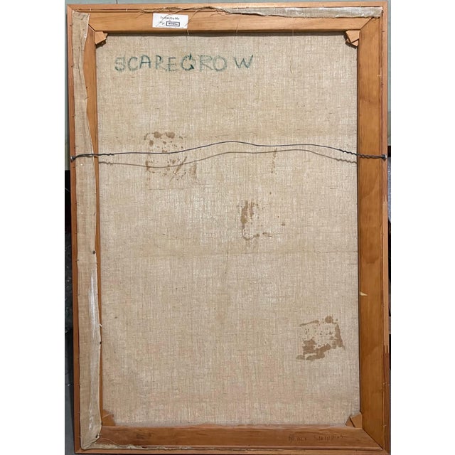 Lazar Obican, Large Naive European Folk Art Oil Painting Lazar Obican French Scarecrow Clown, 1968 For Sale - Image 9 of 9