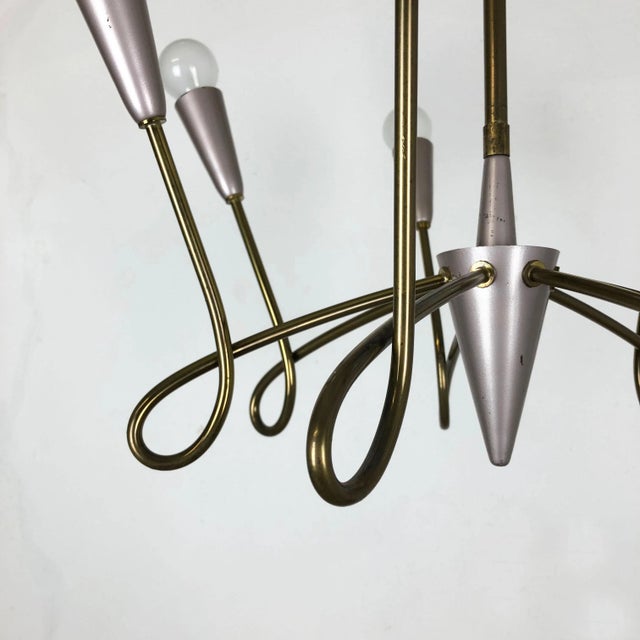 Metal Large Italian Brass Hanging Chandelier Light Sconces in the Style of Stilnovo, 1950s For Sale - Image 7 of 18