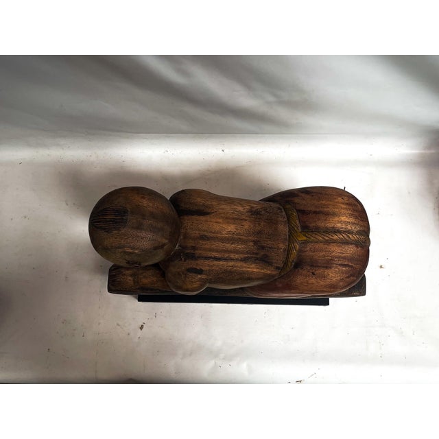 Wood Baby Buddha Statue on Low Profile Formica Base For Sale - Image 7 of 14