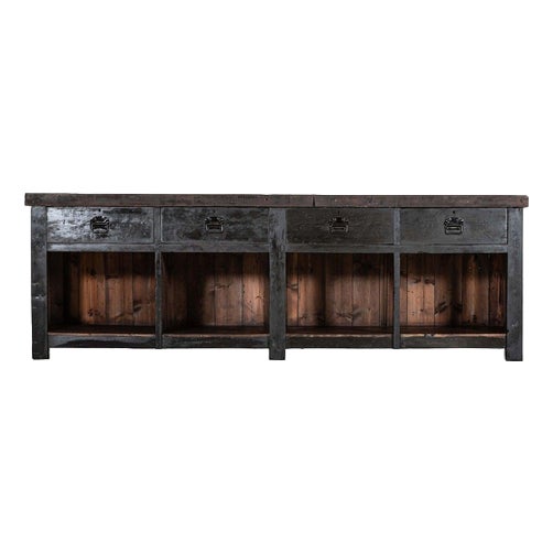 English Monumental Ebonised Pine Worktable, 1900s For Sale
