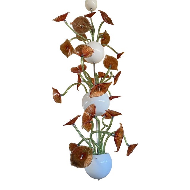 Contemporary Flowers Murano Glass Cascade Chandelier For Sale