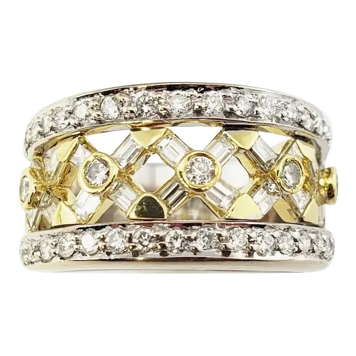 Mid 20th Century 18 Karat White and Yellow Gold Diamond Band Ring Size ...