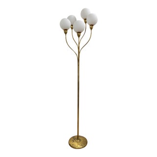 1970s Five-Globe Undulating Brass Floor Lamp For Sale