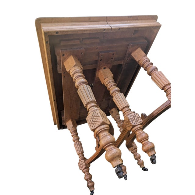 Early 20th Century Early 20th Century Jacobean Revival Quarter-Sawn Tiger Oak 6-Leg Extension Dining Table For Sale - Image 5 of 18