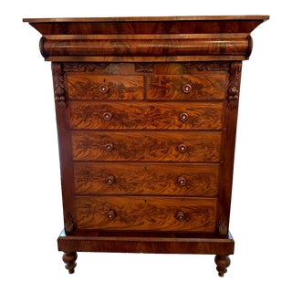 Antique Flame Mahogany Scottish Tall Chest of Drawers For Sale