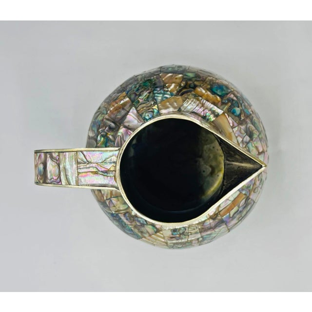 1960s Mexican Modernist Alpaca Silver & Abalone Pitcher, Los Castillo Style For Sale - Image 15 of 16