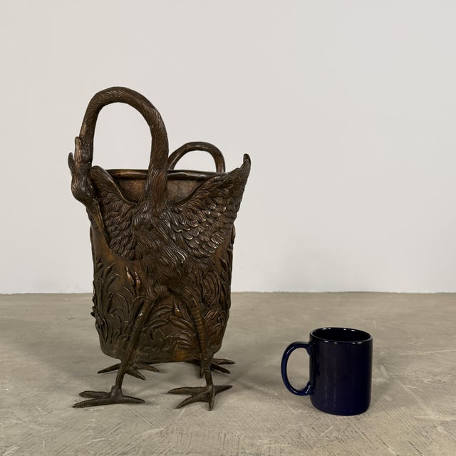 Metal Bronze Crane Cachepot / Wine Cooler – Sculptural Bird Ice Bucket or Planter - 16 in H For Sale - Image 7 of 7