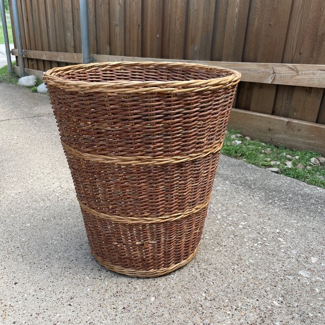 Vintage TwoToned Wicker Wastebasket Chairish