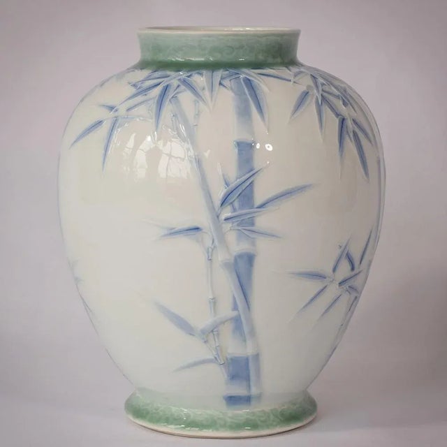 Vintage Japanese Blue Porcelain Vase For Sale - Image 5 of 11