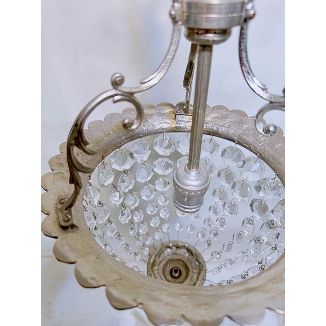 1920s Silver Crystal Basket Pendant Light For Sale - Image 4 of 10